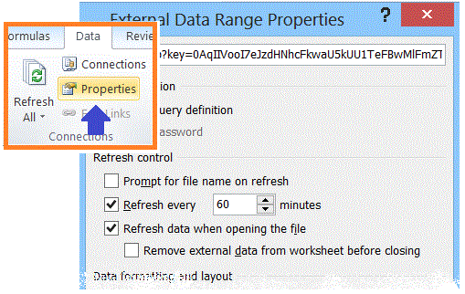Data connection properties