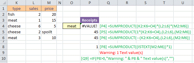 Sumproduct containing a text value